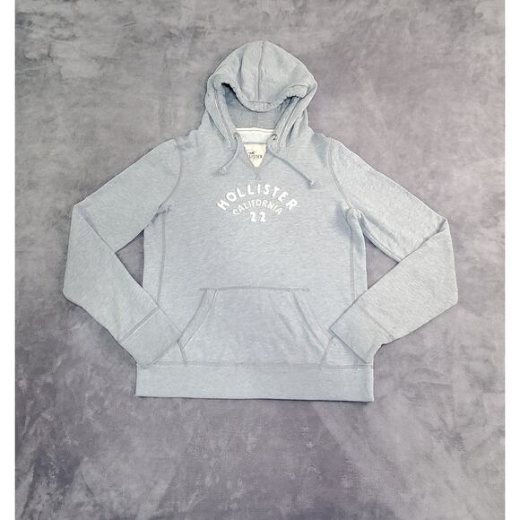 HOLLISTER WOMEN'S SZ L HOODED LOGO SWEATSHIRT HOODIE HEATHER GRAY CA17-54 - Picture 1 of 8